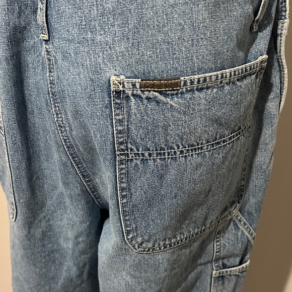 Calvin Klein Blue distressed Denim bib Overalls carpenter jeans size large - Picture 4 of 11